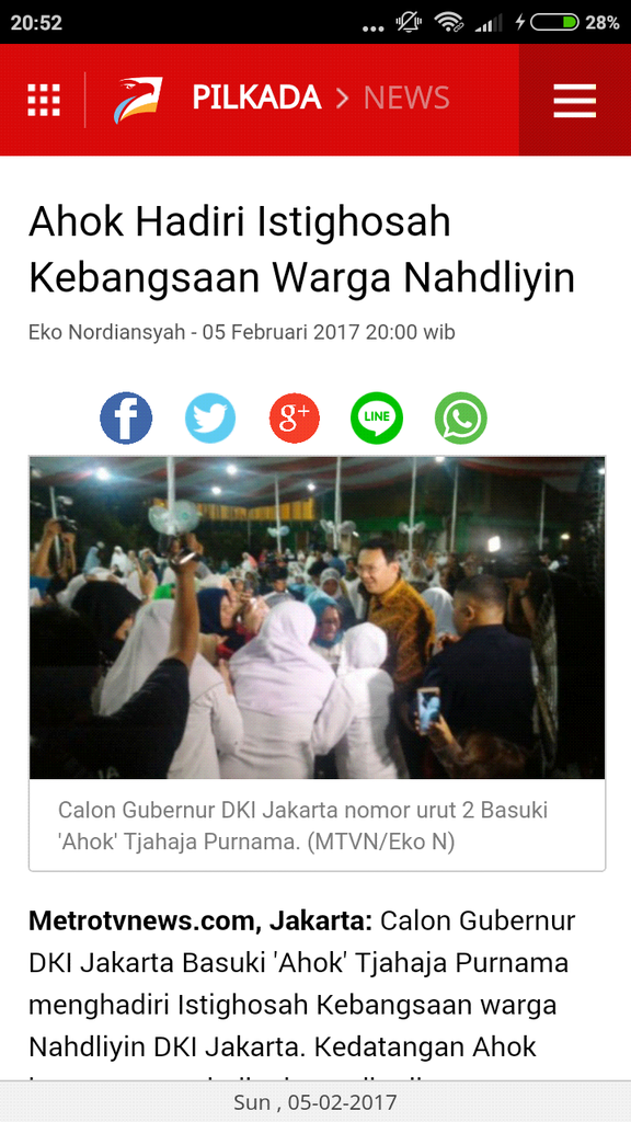 Ahok Hadiri Istighosah Kebangsaan Warga Nahdliyin Eko Nordiansyah - 05 Februari 2017 