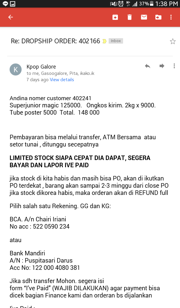 Pelayanan GASOOGALORE, KPOPGALORE, atau apalah yang sangat mengecewakan