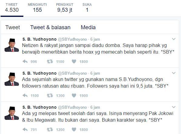 SBY: Follower Saya Hari Ini 9,5 Juta