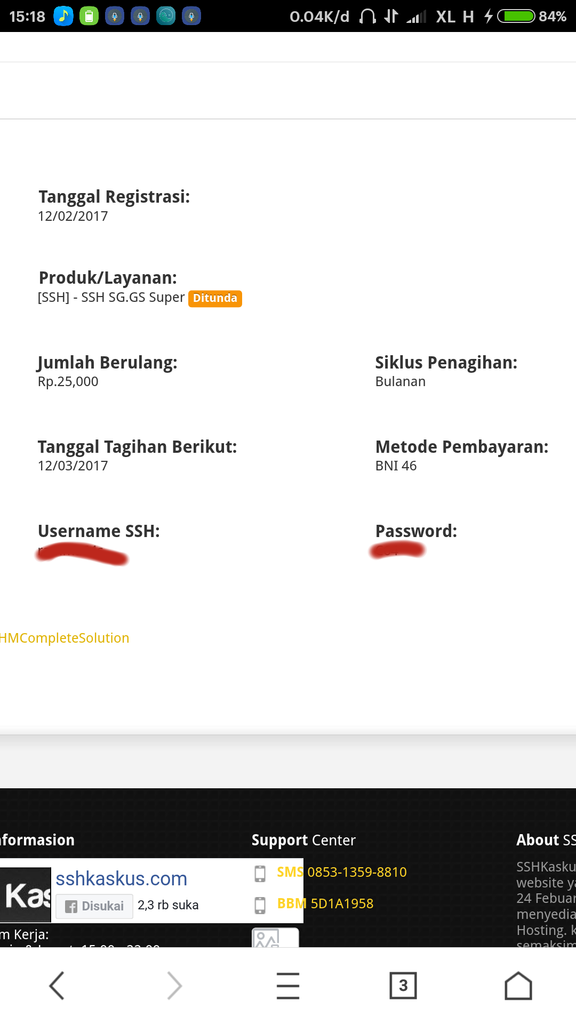 SSHKASKUS.COM berapa lama orderan akan diproses?