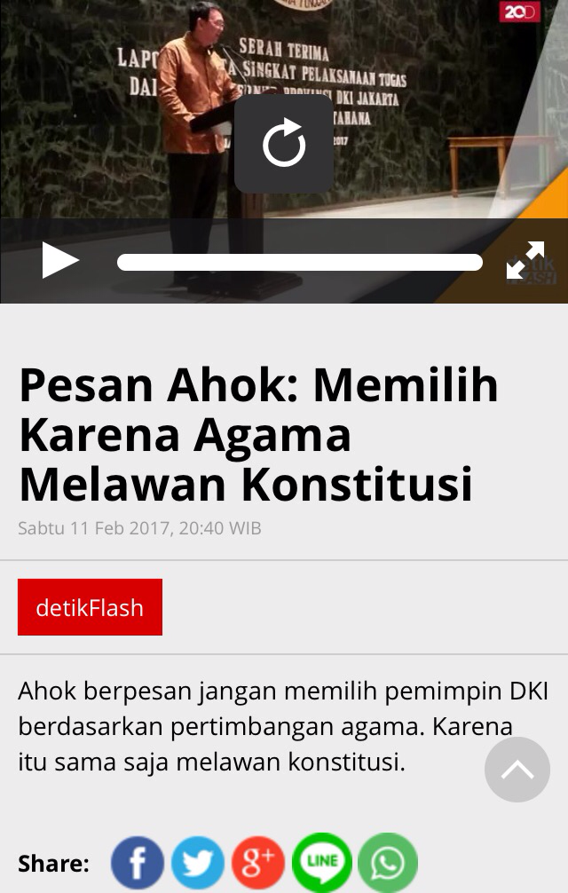 Pesan Ahok: Memilih Karena Agama Melawan Konstitusi