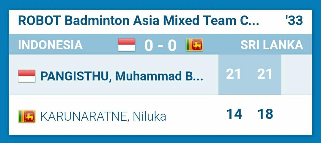 &#91;LIVE UPDATE&#93; INDONESIA vs SRI LANKA - BADMINTON ASIA MIXED TEAM CHAMPIONSHIP