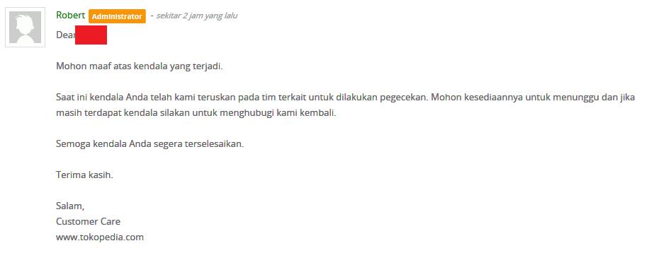 Bantuan Tokopedia yang sangat lambat dan tidak membantu