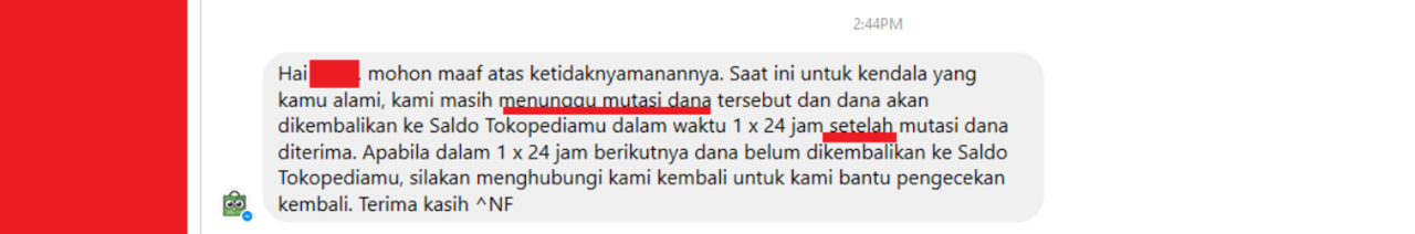 Bantuan Tokopedia yang sangat lambat dan tidak membantu