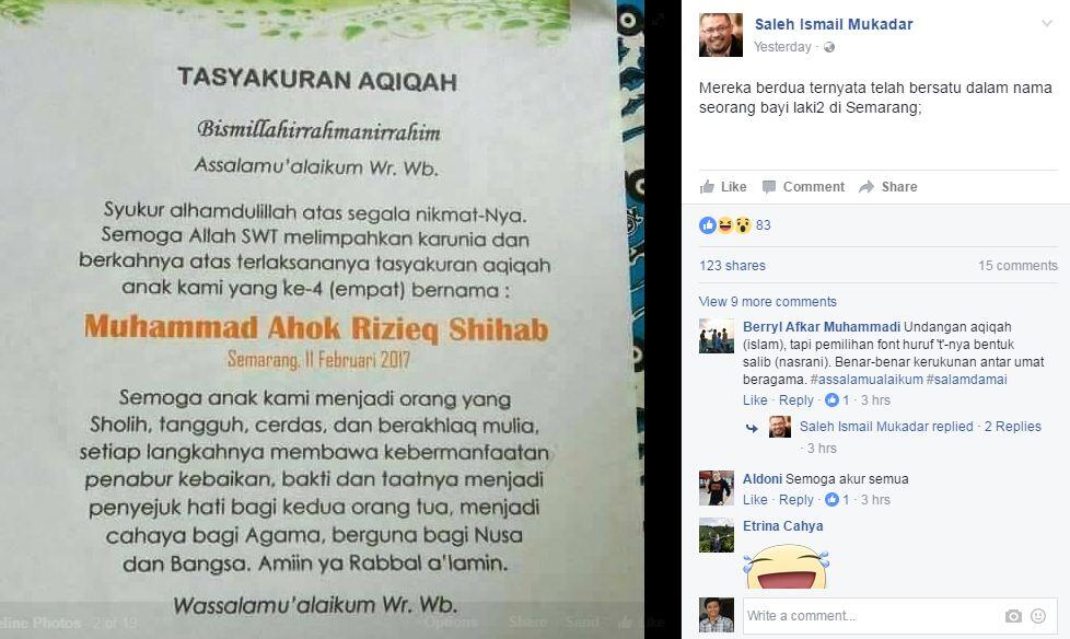 Bayi asal Semarang diberi nama Ahok &amp; Rizieq Shihab, langsung viral