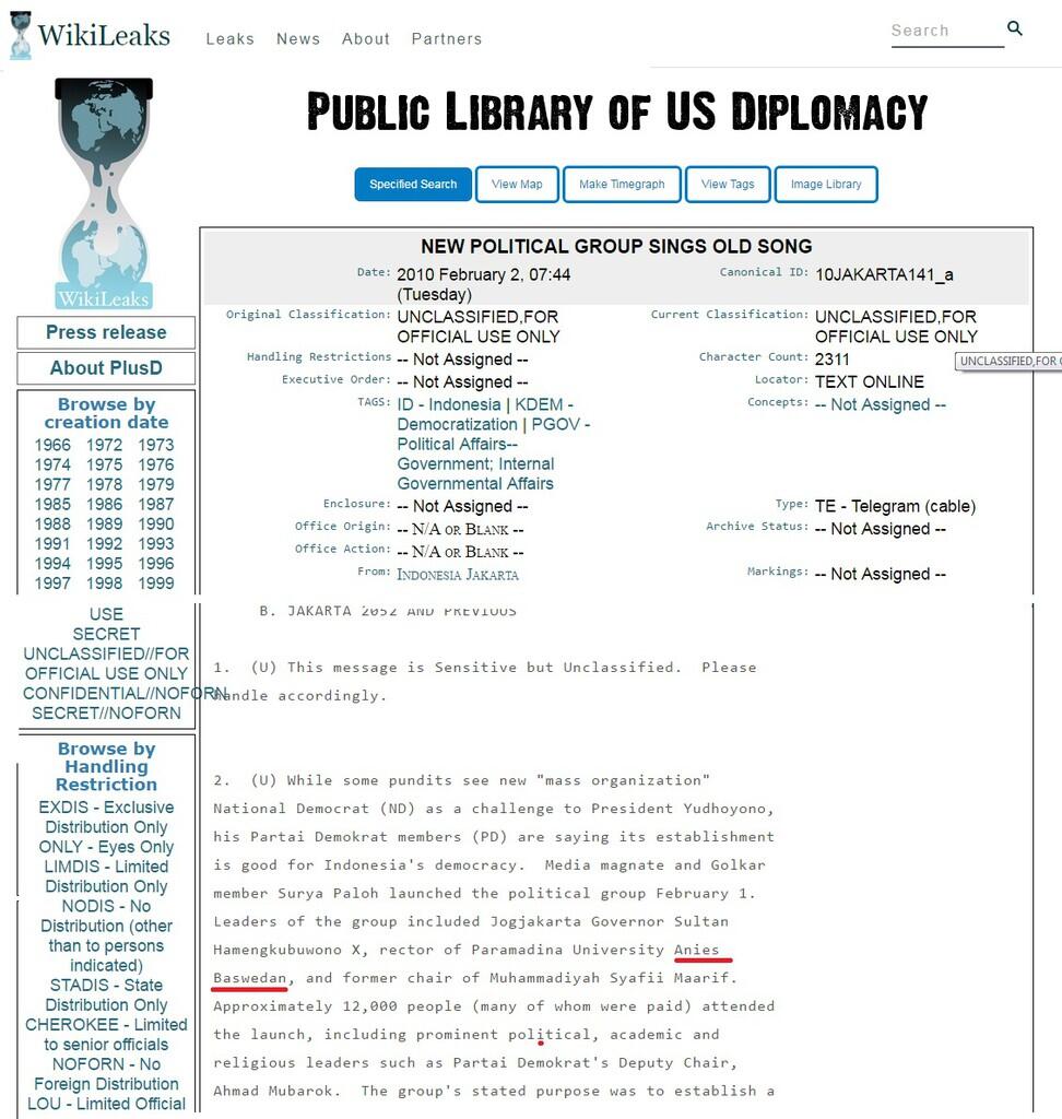 Bocor! Begini Laporan Kedubes AS ke CIA Mengenai Anies Baswedan