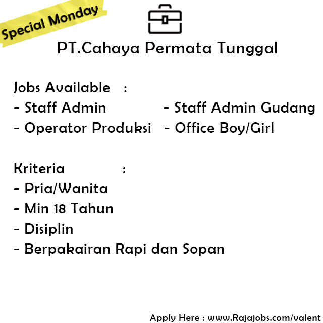 Loker Admin PT Cahaya Permata Tunggal