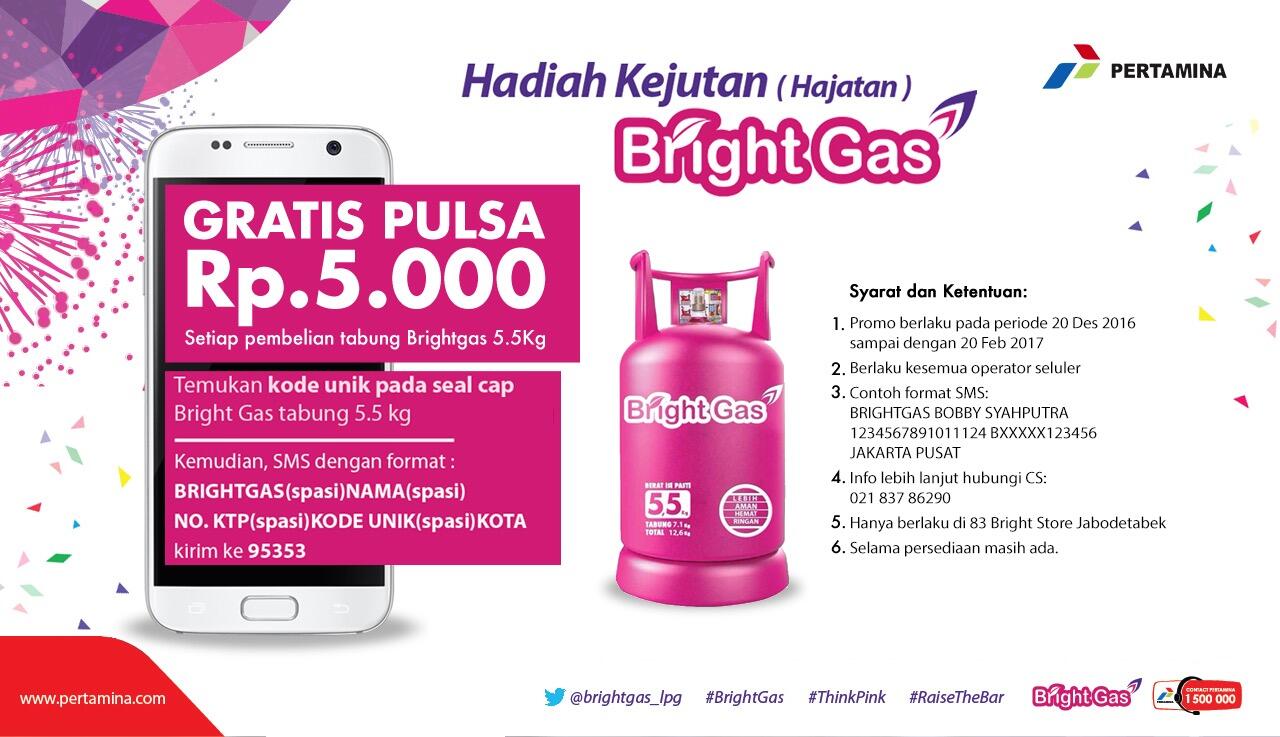Hadiah Kejutan Bright Gas, Beli Bright Gas 5,5Kg Dapat Pulsa