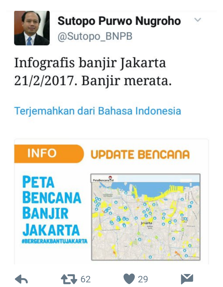 Kepala Pusat Data BNPB: Sulit Sekali Akses Data Banjir ke BPBD DKI