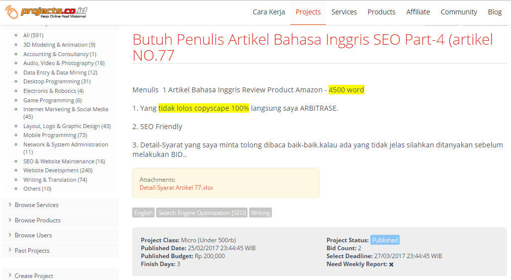 &#91;LOWONGAN FREELANCE&#93; Butuh Penulis Artikel Bahasa Inggris SEO Part-4 (artikel NO.77)