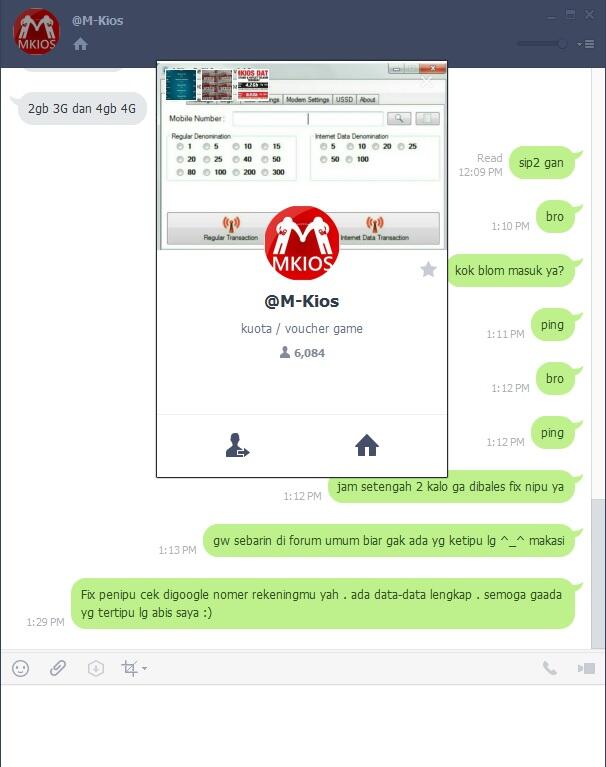 Penipuan jual beli pulsa/paket data/voucher game online atas nama M.Harmanshah .