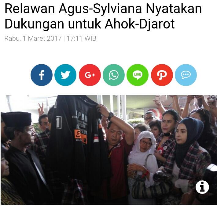 Relawan Agus-Sylviana Nyatakan Dukungan untuk Ahok-Djarot