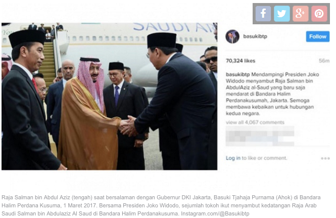 Ahok Pamer Salaman dengan Raja Salman, Netizen Heboh 