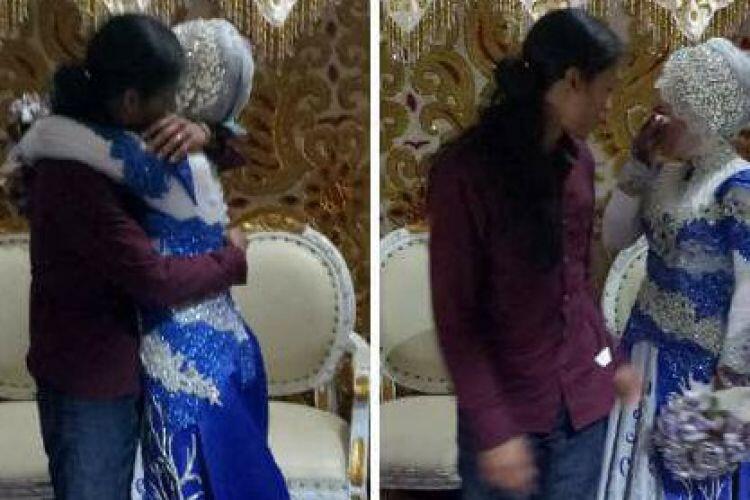 Gagal nikah usai pacaran 5 tahun, pria ini peluk mantan di pelaminan