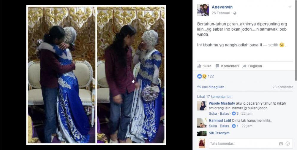 Gagal nikah usai pacaran 5 tahun, pria ini peluk mantan di pelaminan