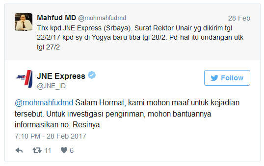 Dikirim Via JNE Express, Surat Rektor UNAIR Untuk Mahfud MD Jadi Kadaluarsa