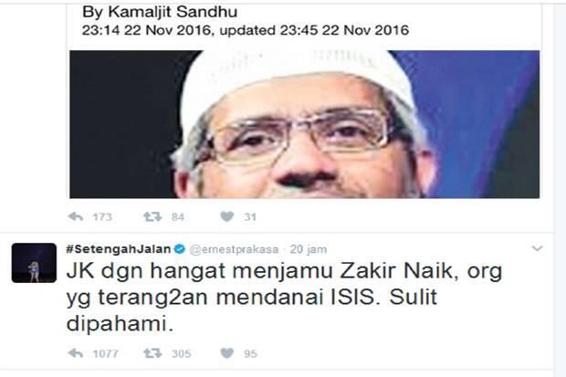 Khilaf, Ernest Prakasa Minta Maaf Tuding Zakir Naik Donatur ISIS