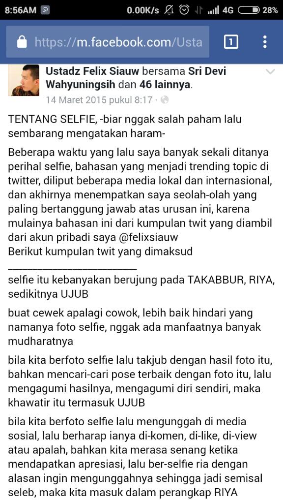 Felix Siauw: Lebih Baik Hindari Selfie, Ga Ada Manfaatnya