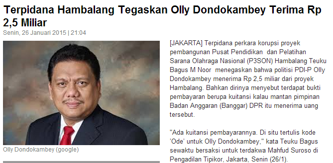 Dakwaan Korupsi E-KTP, Olly Dondokambey Terima 1,2 Juta Dollar AS