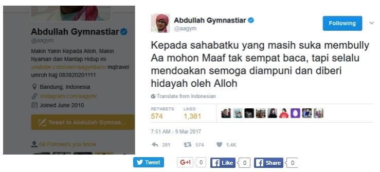 Tiba-tiba Aa Gym Mohon Maaf dan Mendoakan yang Menghujatnya
