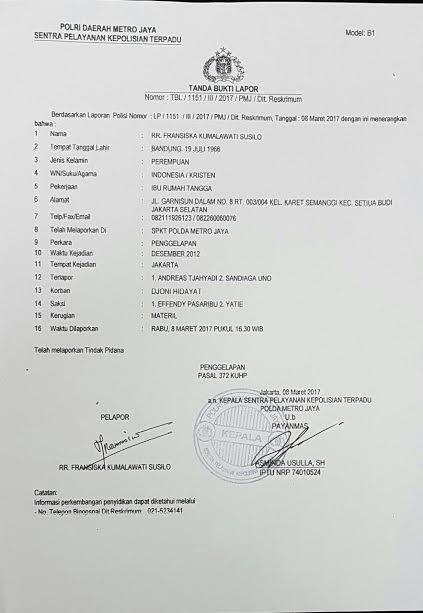 Sandiaga Uno dilaporkan ke Polda Metro terkait kasus penggelapan