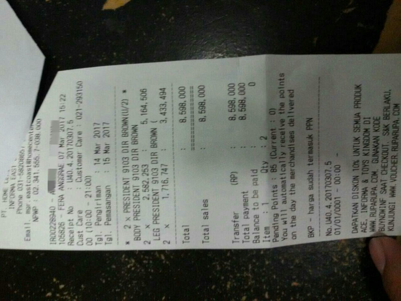 Pengalaman gak enak beli kursi di Informa Surabaya.