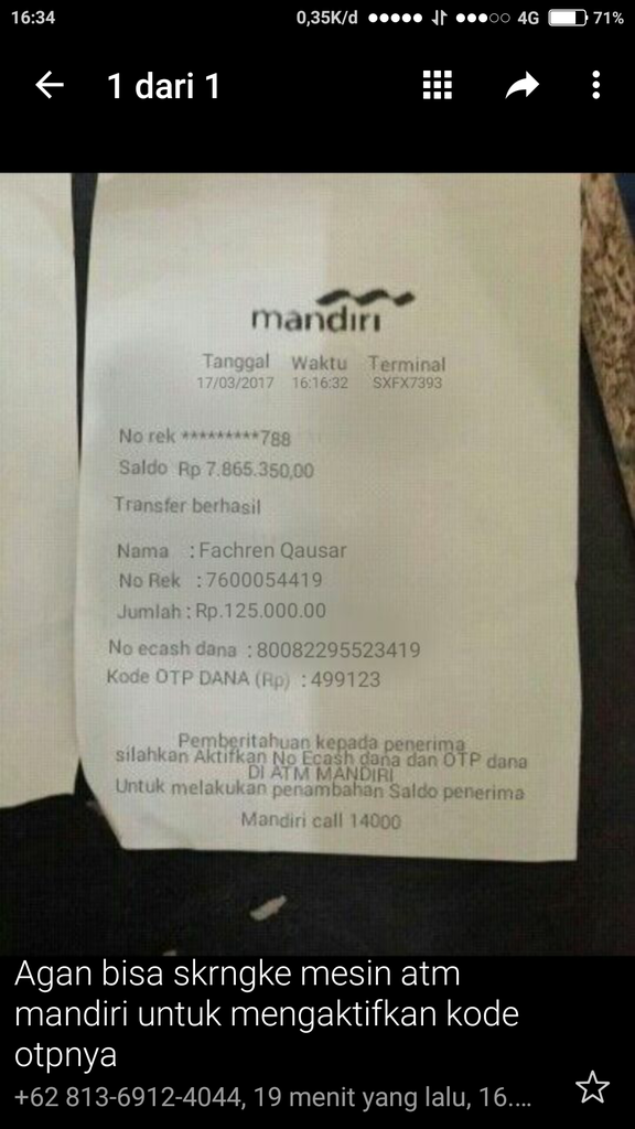 Hati Hati Gan Penipuan Lewat Mandiri E-Cash