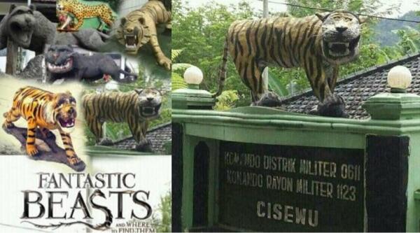 Patung Macan Nyengir Maskot Kodam Siliwangi Disorot Dunia
