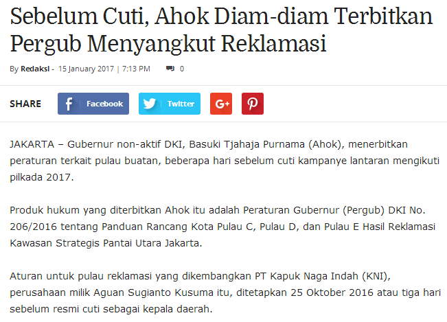 Anies: Pak Ahok Dukung Reklamasi, "Keukeuh" Langgar Aturan?