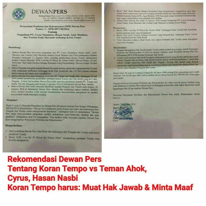 Okezone Mendapat Teguran Dari Dewan Pers Soal Ahok, Diminta Untuk Meminta Maaf