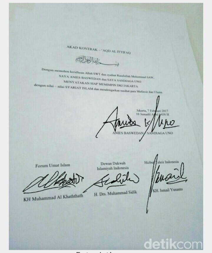 Beredar kontrak palsu syariat islam anies sandi: itu fitnah lagi