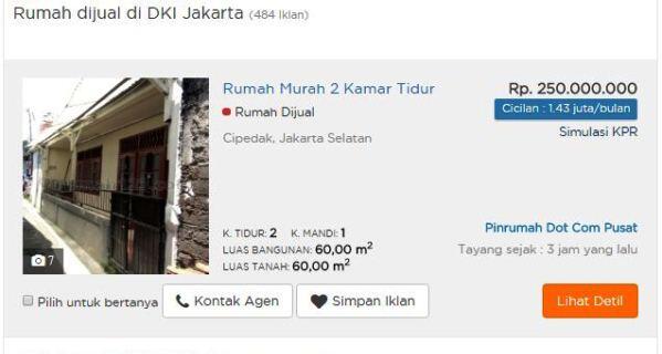 Ini Rumah Dijual Kurang dari Rp 500 juta di Jakarta