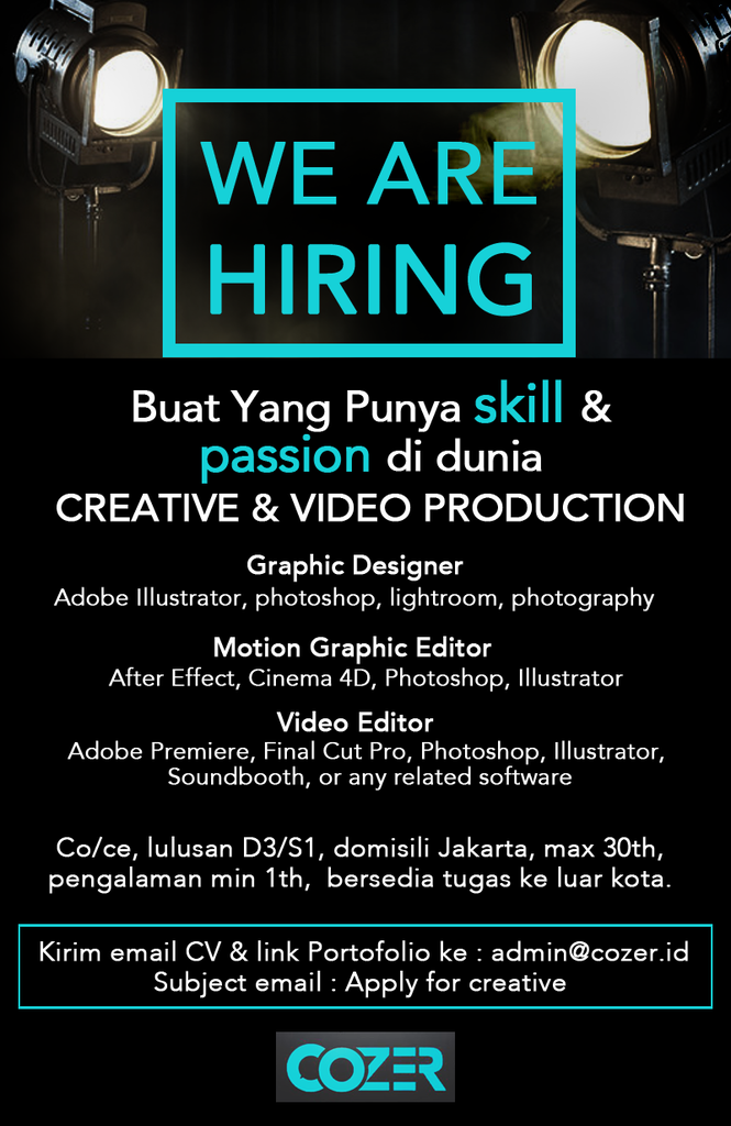 (JAKARTA) Lowongan Creative &amp; Video Production