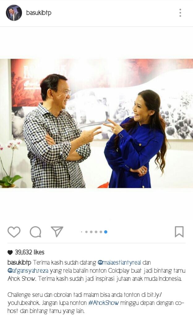 Ahok Posting Foto Bareng Maia Estianty Sambil Pose 2 Jari