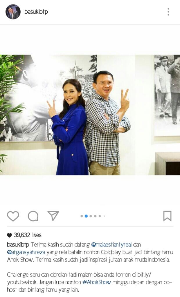 Ahok Posting Foto Bareng Maia Estianty Sambil Pose 2 Jari