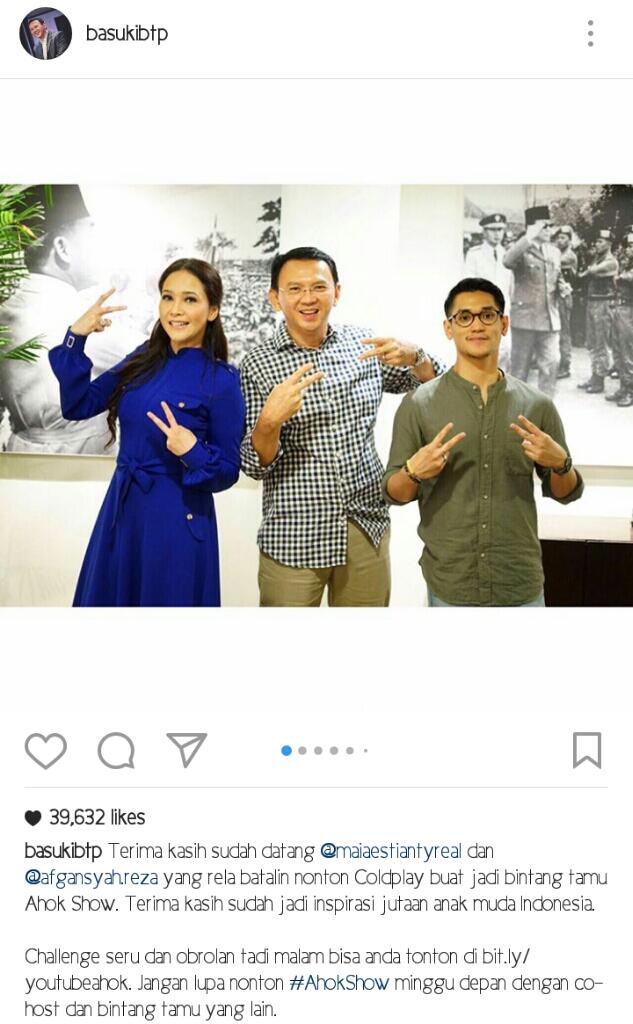 Ahok Posting Foto Bareng Maia Estianty Sambil Pose 2 Jari