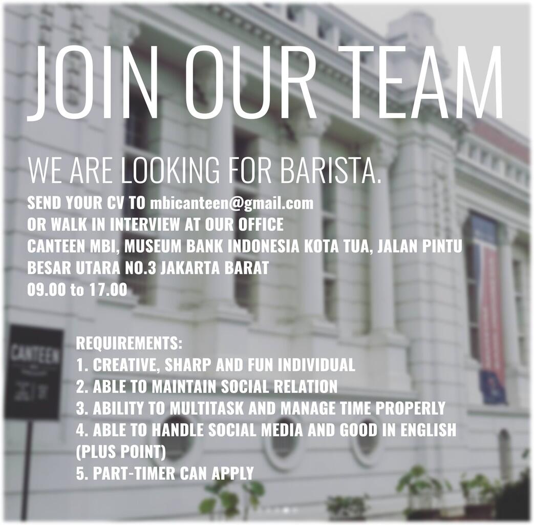 Loker Barista and Waitress (JAKARTA BARAT)