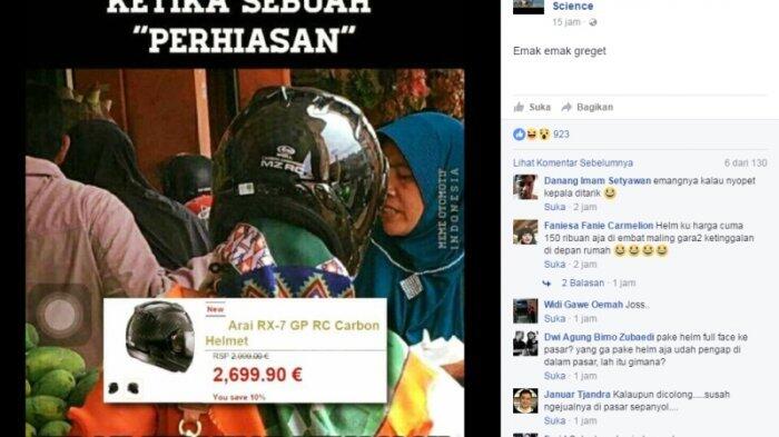 Foto Ibu-ibu Pakai Helm ke Pasar Curi Perhatian Netizen, Mereknya Bisa Bikin Copet