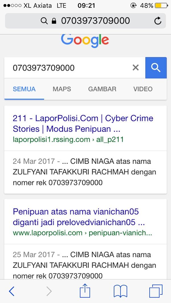 PENIPUAN A/N Zulfyani Tafakkuri Racma CIMB