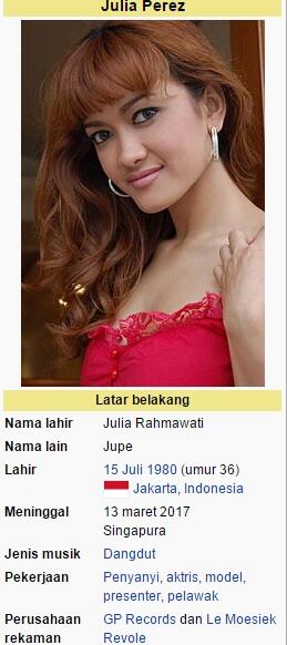 Astaga! Halaman Wikipedia Cantumkan Informasi Tanggal Meninggalnya Julia Perez!