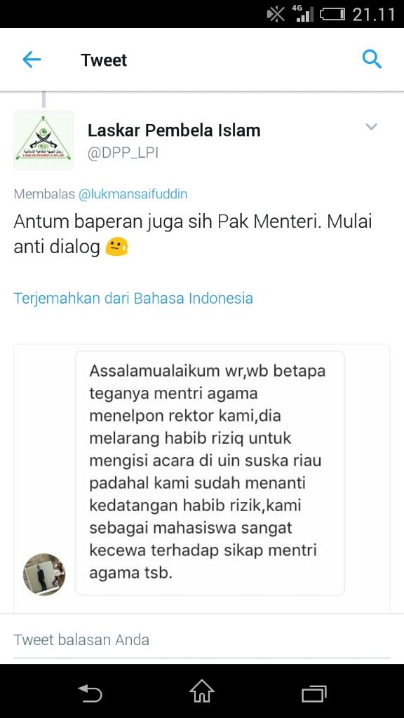 Mentri Agama Di Fitnah Laskar Pembela Islam. Begini Respon Netizen..