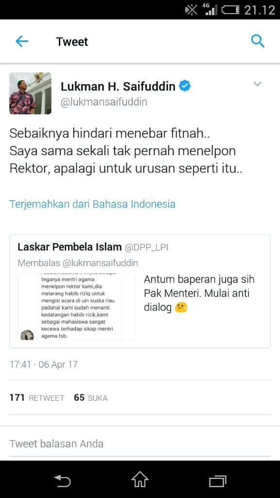 Mentri Agama Di Fitnah Laskar Pembela Islam. Begini Respon Netizen..