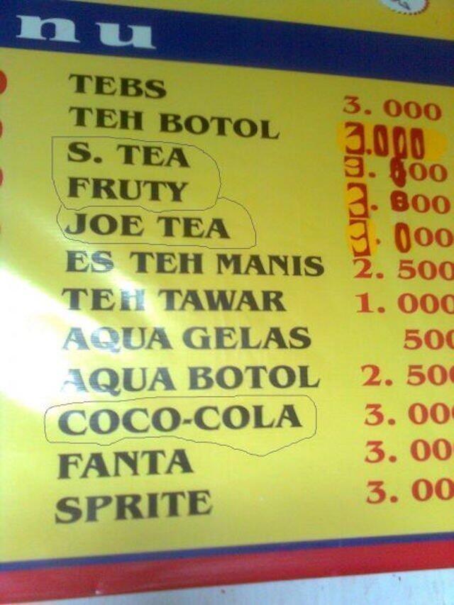 Nama Menu Makanan dan Minuman yang Bikin Ketawa