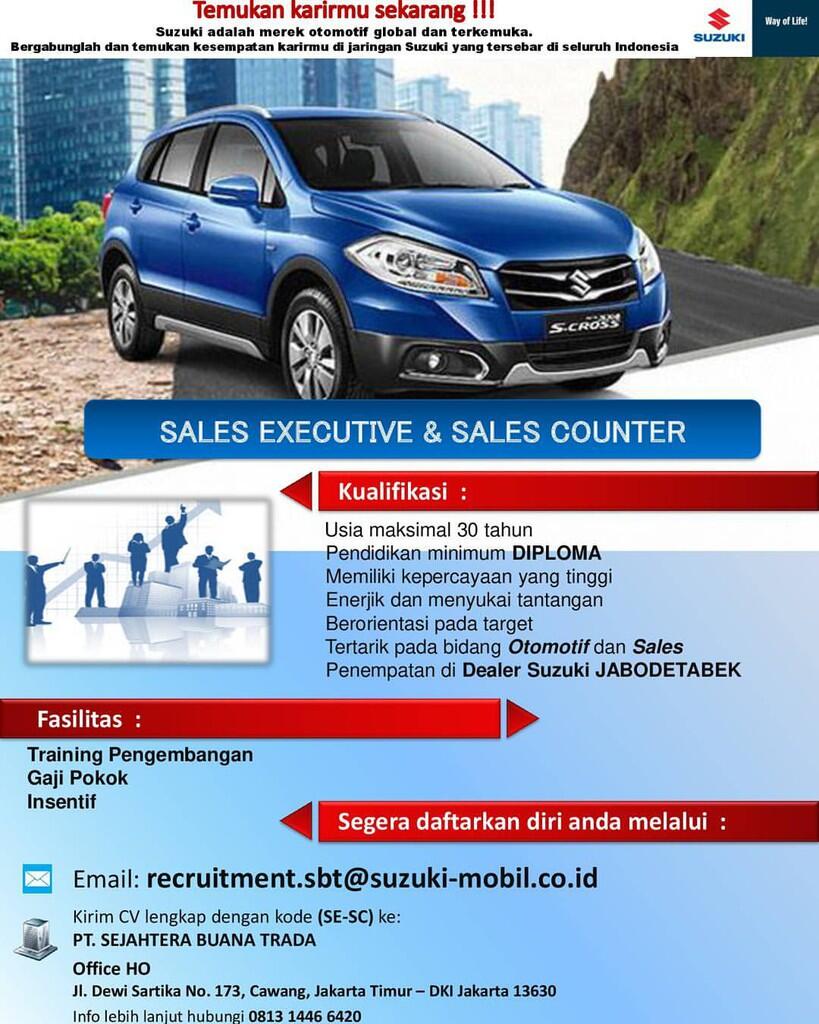 Lowongan Sales Executive dan Sales Counter (Suzuki Mobil)