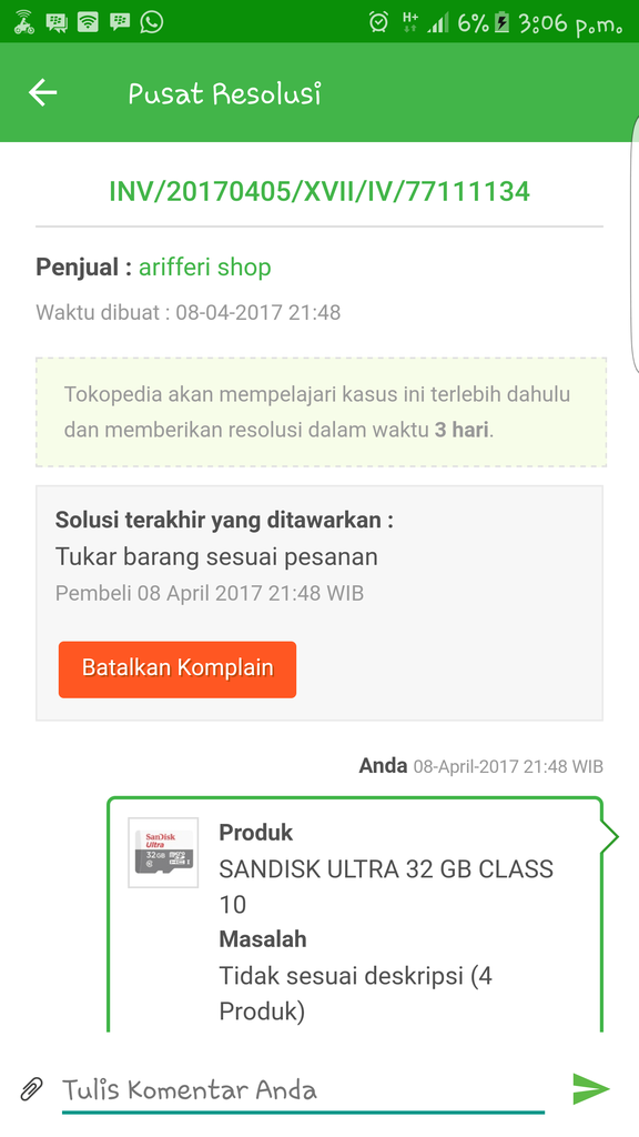 BOIKOT SELLER ARIFFERI SHOP DAN DKECEWAKAN TOKOPEDIA