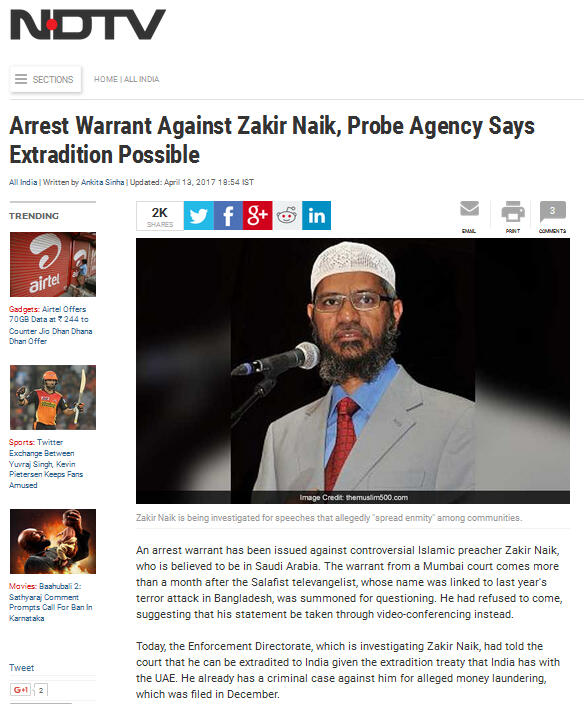 Pengadilan India Keluarkan Surat Penangkapan Zakir Naik