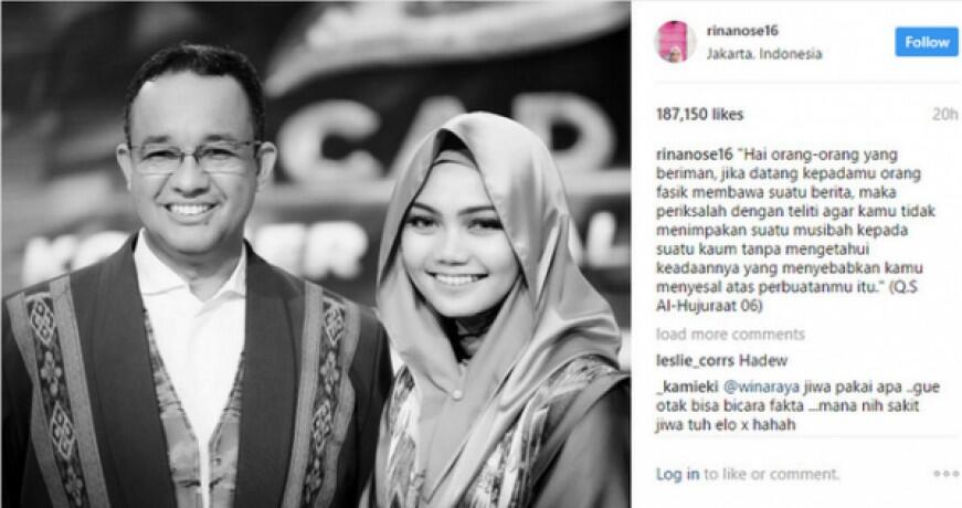 Pasang Foto Bareng Anies Baswedan, Rina Nose Ajak Orang Yang Beriman