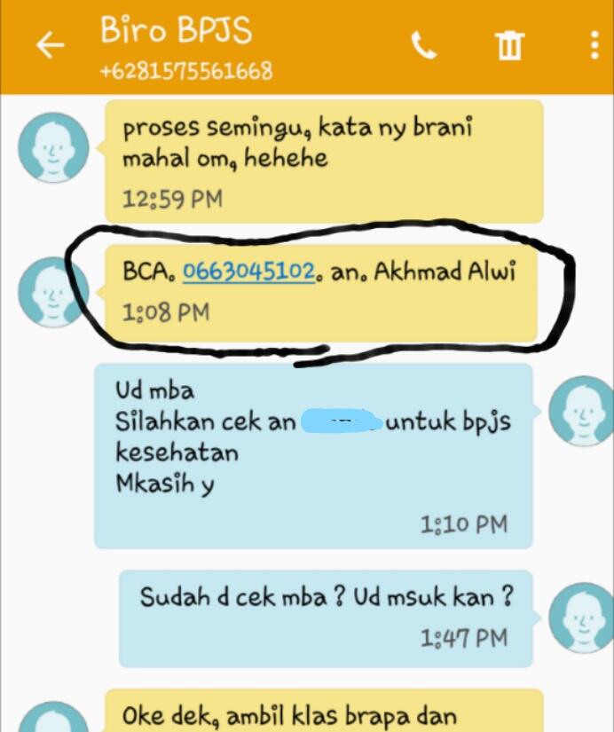 Penipuan Ber modus Jasa Bikin BPJS AN Akhmad Alwi Rekening 0663045102 / PENIPUAN