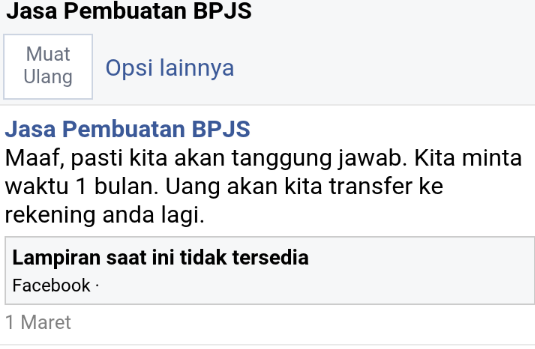 Penipuan Ber modus Jasa Bikin BPJS AN Akhmad Alwi Rekening 0663045102 / PENIPUAN