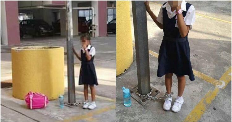 Sadis Gan....Bolos sekolah, anak perempuan ini dirantai ibunya di tiang lampu